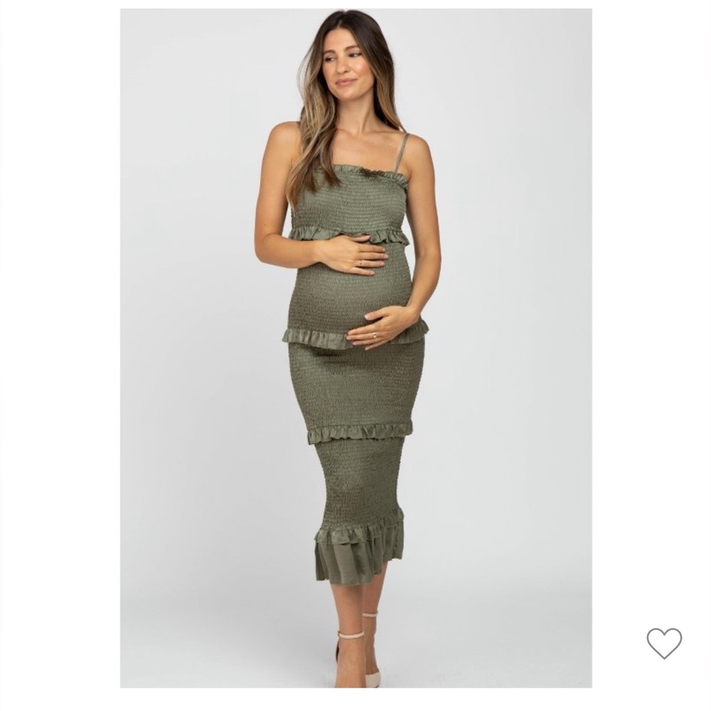 Maternity- Pinkblush Olive Green Midi Dress - Picture 2 of 4